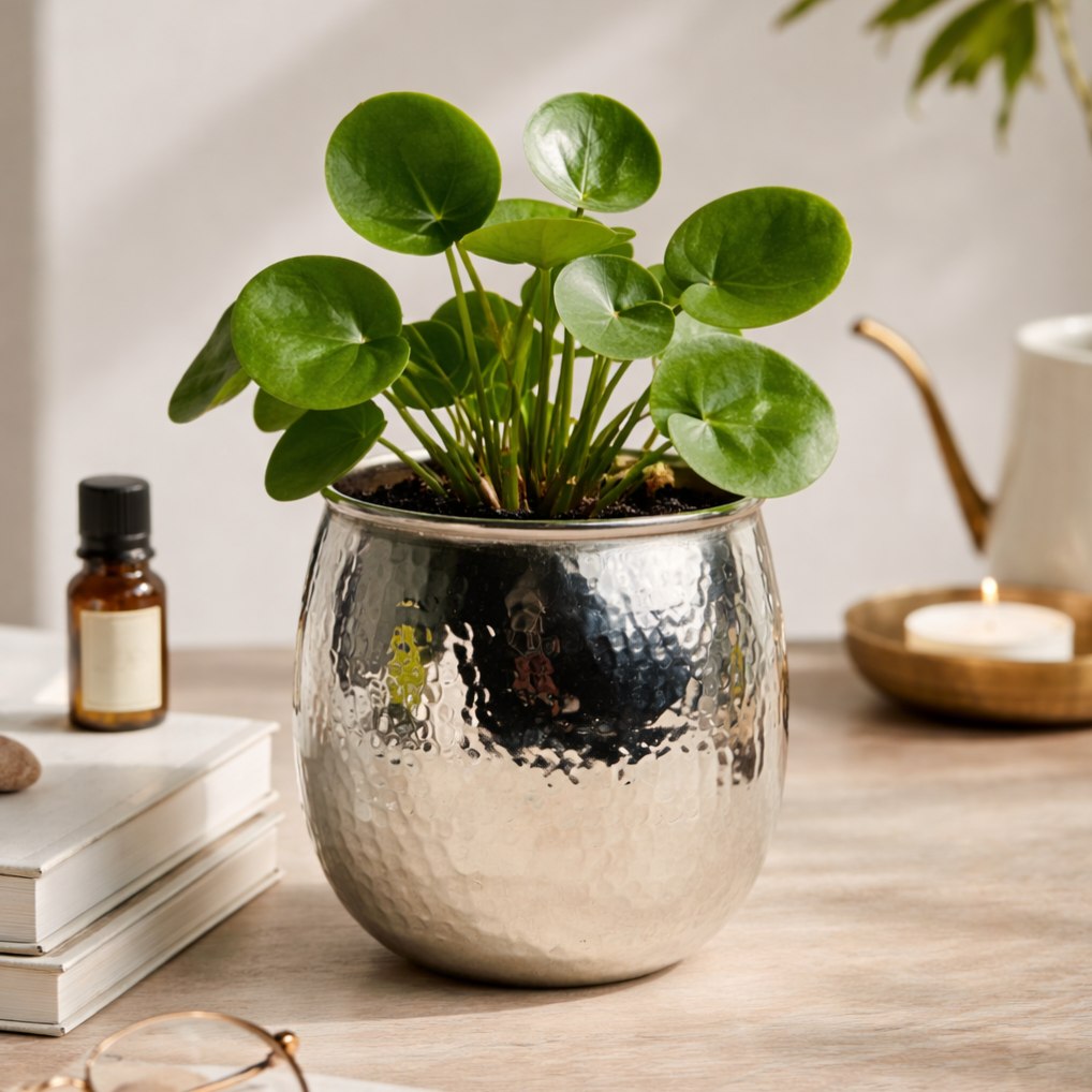 اصيص زرع بتصميم ديكوري مزخرف _ باللون الفضي