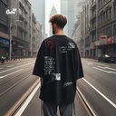 Random Designs تيشيرت اوفر سايز قطن باللون الاسود للرجال