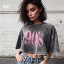 90's كروب توب اوفر سايز باللون الرمادي المحجر