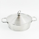 طاجن استانليس ستيل دائري الشكل بغطاء ويدين لسهولة الحمل مقاس 24