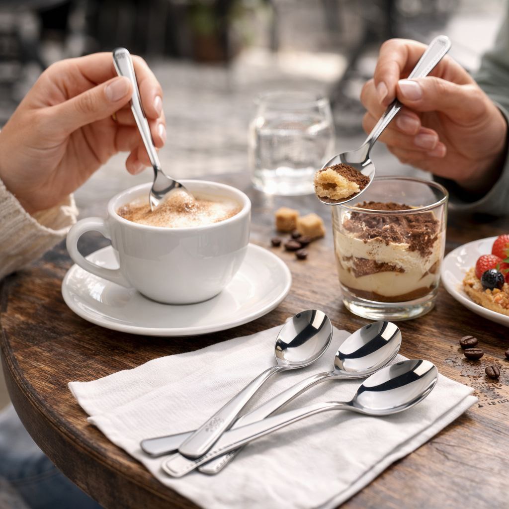 طقم معالق استانليس ستيل 12 قطعة صغيرة باللون الفضي