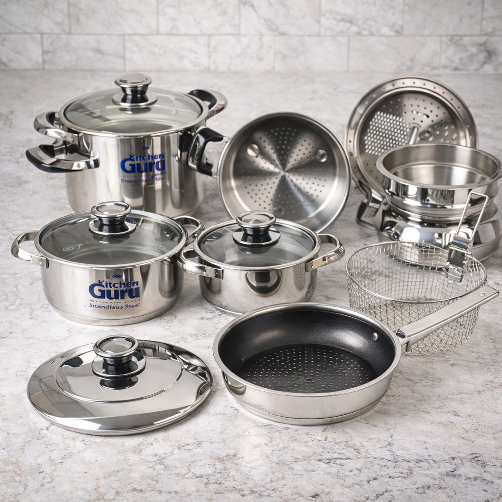 طقم حلل استانليس ستيل للطهي 22 قطعة