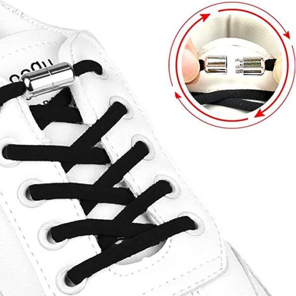 طقم قطعتين من رباط الحذاء المرن بقفل معدني لضمان عدم الفك للاحذية