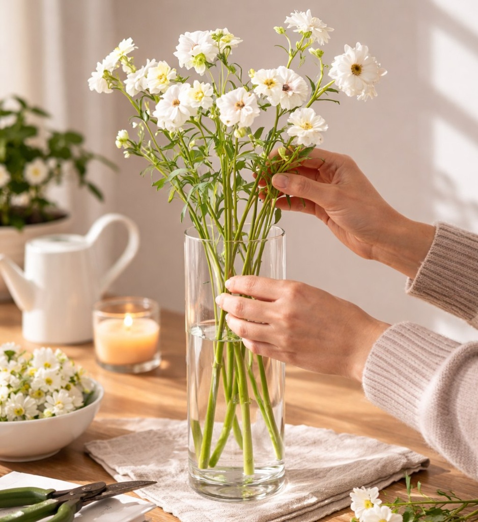 فازة زجاج شفاف بتصميم أسطواني الشكل للورد وتغير الديكور