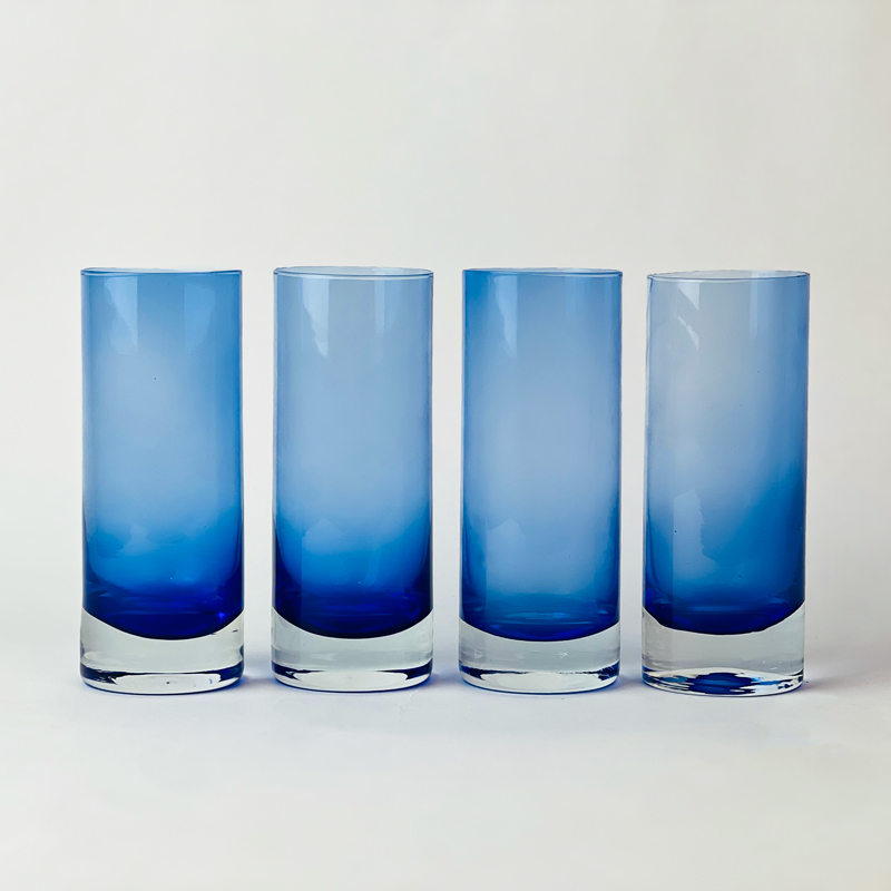 طقم كوبايات زجاج مطلي باللون الازرق _4 قطع