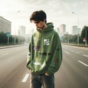 I've Been Far And Back هودي اوفر سايز قطن للرجال باللون الزيتوني