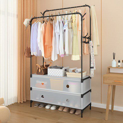 ستاند لتنظيم الملابس مع هوك جانبي لتعليق الشنط والاسكارف و 2 درج لتنظيم الاحذية