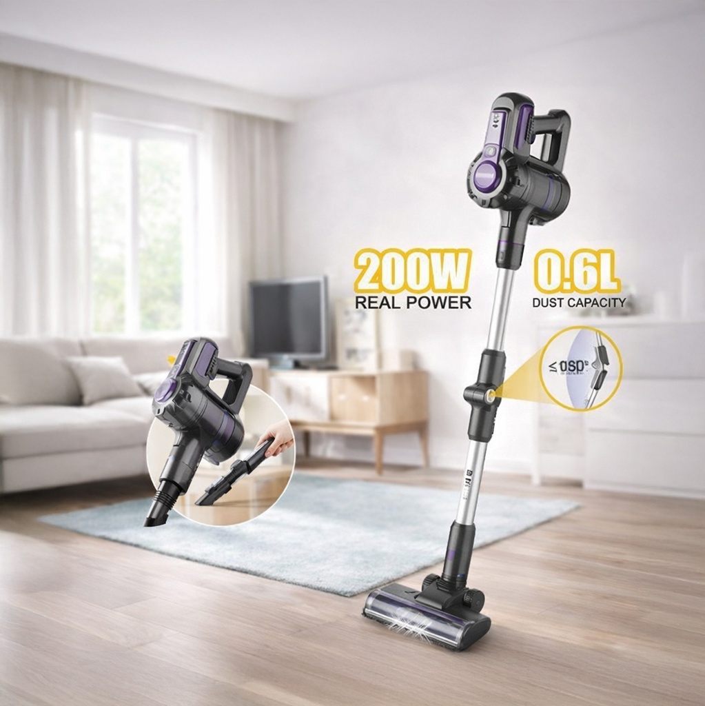 مكنسة بخار لاسلكية بسرعتين للشفط ورأس قابلة للفصل بقدرة 200 واط