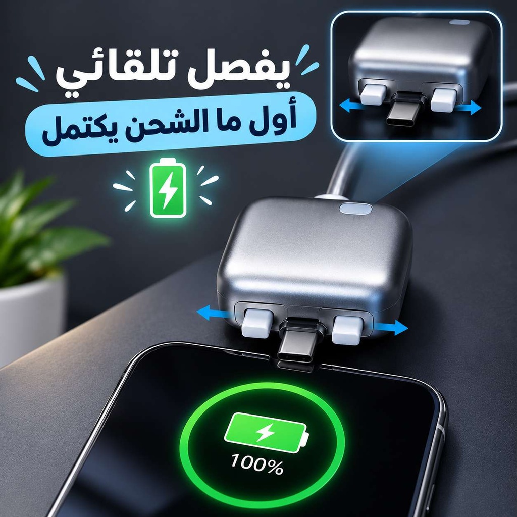 شاحن تايب سي بخاصية الفصل التلقائي لحماية بطارية الهاتف من الشحن الزائد
