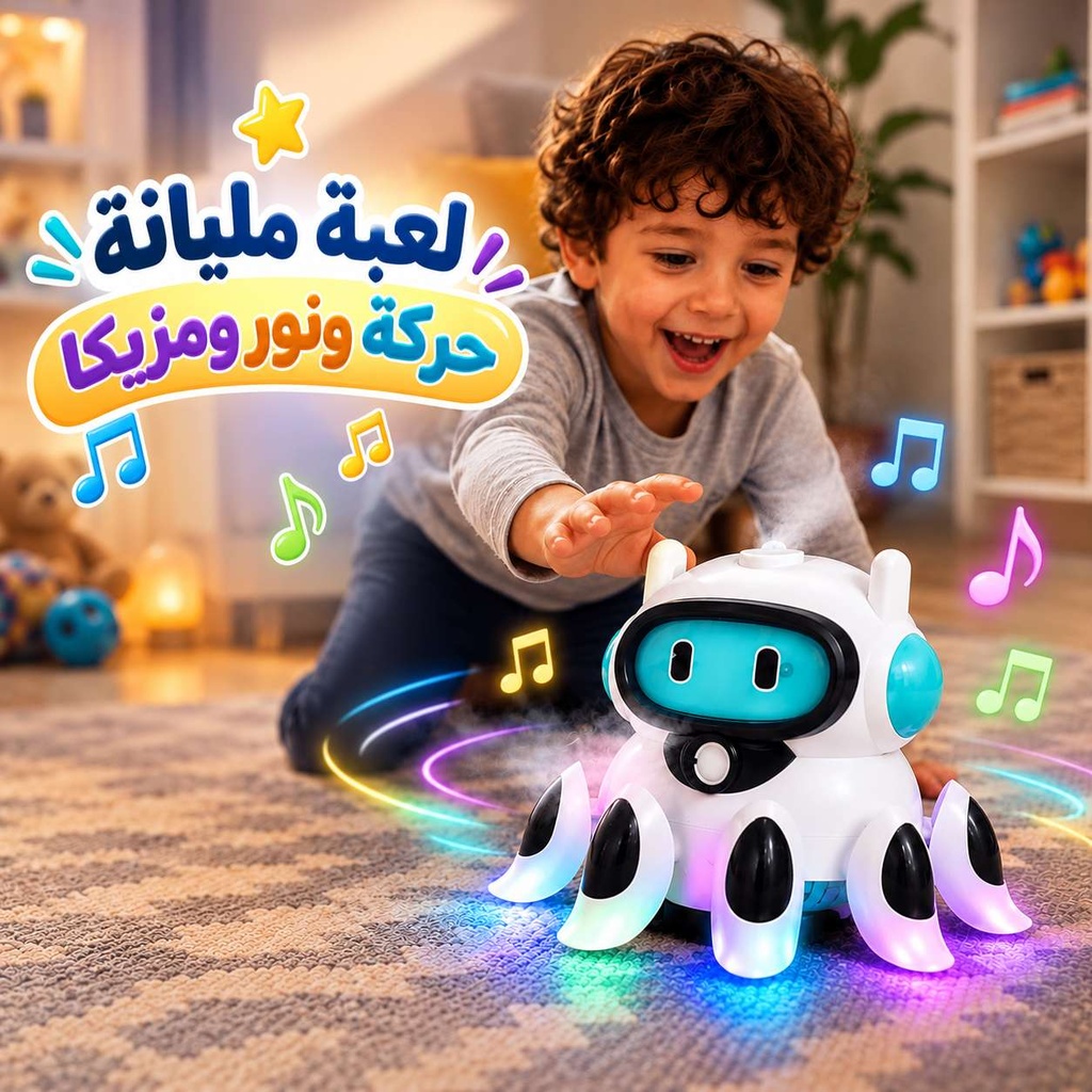 لعبة روبوت كهربائي متحرك بإضاءة وموسيقى ورذاذ ماء للأطفال