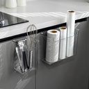 باسكت منظم وحامل لادوات المطبخ وعلب التوابل والمناديل يعلق علي درف المطبخ اكليريك شفاف