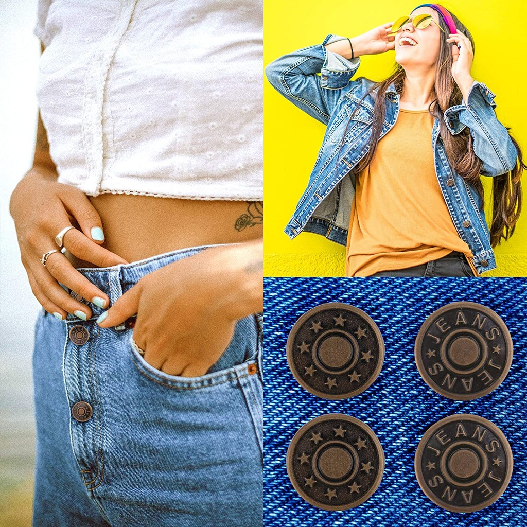 مجموعة زراير معدن للبناطيل والجواكت الجينز بمسامير التثبيت سهلة التركيب بدون خياطة