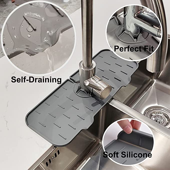 مفرش حنفية سيليكون حامل للصابون والليفه بفتحات لتصريف المياه في حوض