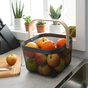 سلة حمل وتنظيم الفواكة والملابس وادوات العناية بالشعر والبشرة معدن غير قابل للصدأ بيد خشب متحركة