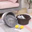 باسكت خوص دائري ببطانة كتان لحمل وتنظيم الملابس ولعب الأطفال بغطاء لحماية المحتويات من الأتربة ويد