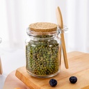 برطمان زجاج 50 ملي لحفظ وتخزين التوابل والزعفران والمستكة بغطاء شكل خشبي ومعلقة لسهولة الأستخدام