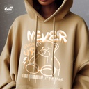 Never Grow Up هودي اوفر سايز قطن باللون البيج