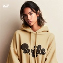 Smile هودي اوفر سايز قطن باللون البيج