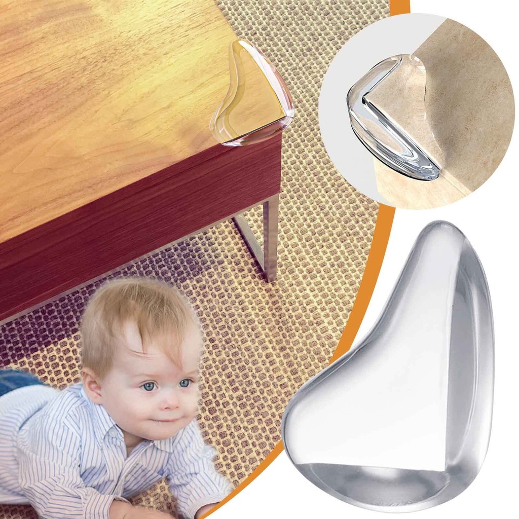 مجموعة حامي زوايا سيليكون شفاف 4 قطع لحماية الأطفال من الإصابات بلزق دبل فيس قوي