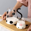 براد لحمل وتقديم الشاي واللبن والعصائر شكل بقرة 550 ملي بغطاء يستخدم كوب بيد