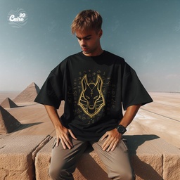 Golden Anubis تيشيرت اوفر سايز قطن باللون الاسود للرجال