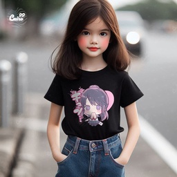 Ayano Aishi تيشيرت اطفال قطن باللون الاسود