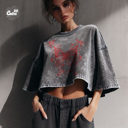 Red Butterfly كروب توب اوفر سايز باللون الرمادي المحجر