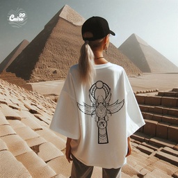 The Pharaoh’s Scarab تيشيرت اوفر سايز قطن باللون الابيض للنساء