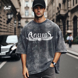 Anubis Wings تيشيرت اوفر سايز قطن باللون الرمادي للرجال
