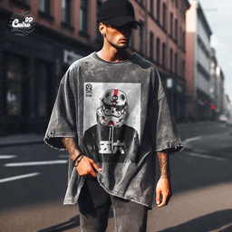 Star War Universe تيشيرت اوفر سايز قطن باللون الرمادي للرجال