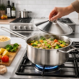 [HH00018834] كسرولة استانلس ستيل تركي بغطاء ويد لسهولة الحمل مقاس 22سم