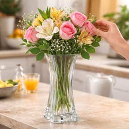 [HH00018975] فازة زجاج شفاف شيك للورد بشكل مميز للديكور