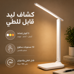 [HH00019374] كشاف ليد تاتش لإضاءة المكتب ب 3 مستويات إضاءة قابل للطي ولإعادة الشحن