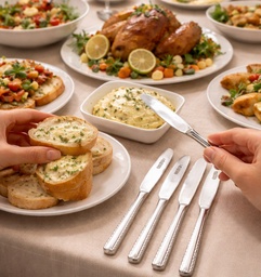 [HH00019387] طقم سكاكين عشاء استانلس ستيل تركي باللون الفضي بمقبض مزخرف 12 قطعة