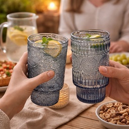 [HH00019754] طقم كوبايات زجاج مزخرف باشكال مختلفة باللون الرمادي 6 قطع