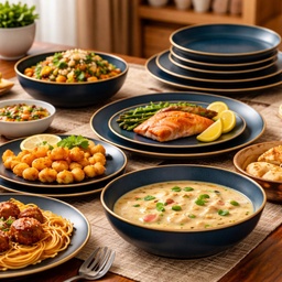 [HH00019828] طقم عشاء بورسلين بحواف عسلية مكون من 18 قطعة