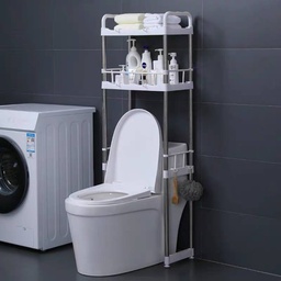 استاند منظم وحامل لادوات الحمام فوق التواليت ب ٢ رف وعليقات جانبية متعدد الاستخدامات