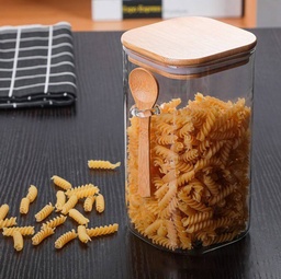 [HH00004036] برطمان زجاج 1200 ملي بغطاء خشبي ومعلقة لحفظ وتخزين الحبوب والبقوليات والتوابل والمكسرات