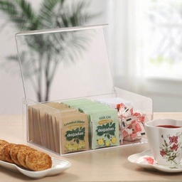 [HH00004520] صندوق منظم لأكياس الشاي والأعشاب والكاندي مقسم 6 خانات من الأكليريك الشفاف