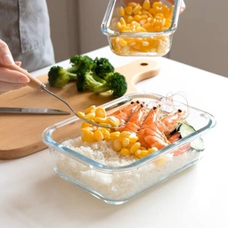 [HH00004912] علبة ثلاجة من الزجاج لحفظ الطعام مع غطاء خشبي مقاس 7*15*20 سم