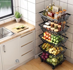 [HH00005941] استاند معدني 5 دور قابل للطي منظم لادوات المطبخ والحمام بعجلات لسهولة الحركة