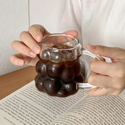 [HH00007640] مج بابلز 400 ملي زجاج شفاف لشرب وتقديم العصائر والنسكافيه والايس كوفي بيد لسهولة الحمل