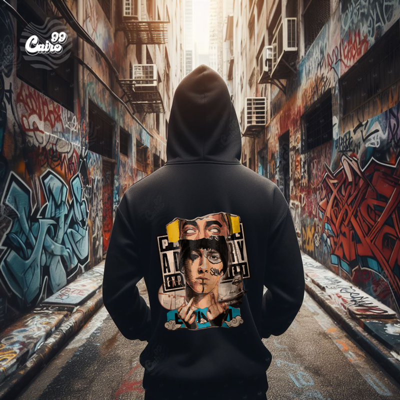 Eminem هودي اوفر سايز قطن باللون الأسود