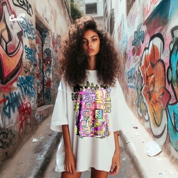 colorful print تيشيرت اوفر سايز قطن باللون الأبيض  للنساء