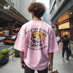 Tiger Skull تيشيرت اوفر سايز قطن باللون  البينك