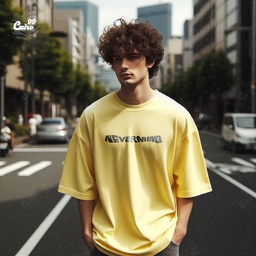 Never Mind تيشيرت اوفر سايز قطن باللون الاصفر