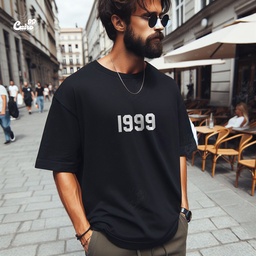 1999 تيشيرت اوفر سايز قطن باللون الاسود