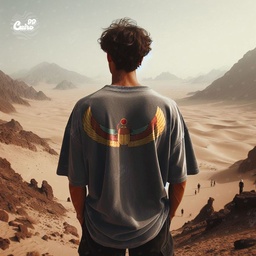 Pharaonic Scarab تيشيرت اوفر سايز قطن باللون الرمادي