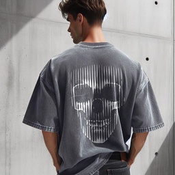 Ghost Skull تيشيرت اوفر سايز قطن باللون الرمادي