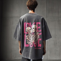 Love Is Love تيشيرت اوفر سايز قطن باللون الرمادي للرجال